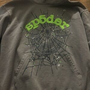 Gray Hoodie with Green Spider Web Design any offers